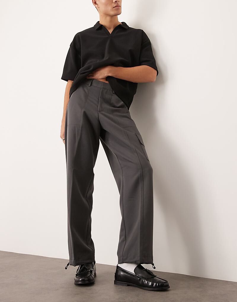 

Элегантные серые брюки-карго с широкими штанинами ASOS DESIGN