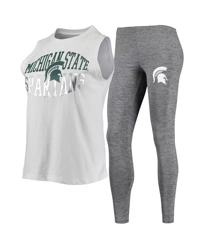 

Женский комплект для сна из майки и леггинсов Michigan State Spartans цвета уголь и белого цвета Concepts Sport
