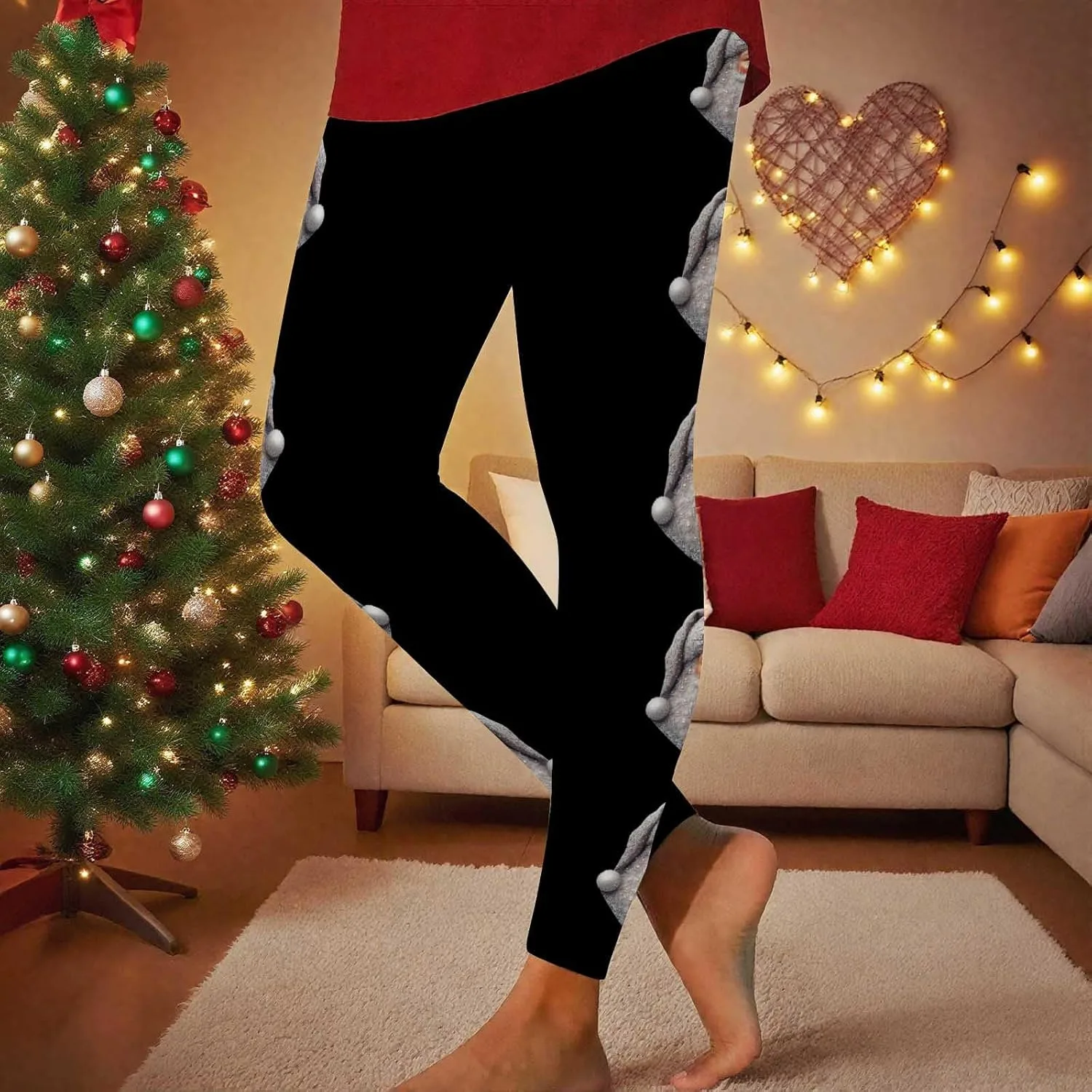 Рождественские леггинсы для женщин High Waist с принтом Santa, Buttery Soft, Tummy Control — фото 2