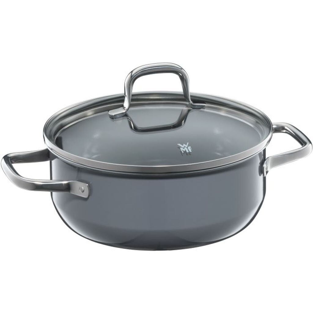 

Кастрюля WMF Fusiontec Essential, большая, 20 см, стеклянная крышка, индукционная жаровня, 2,4 л, высокотехнологичная керамика, устойчивая к царапинам, без покрытия, серая, сделано в Германии