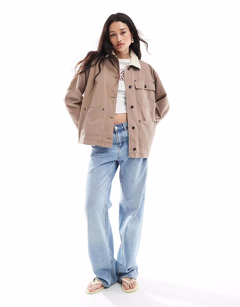 

Куртка ASOS DESIGN с воротником-стойкой цвета гриб