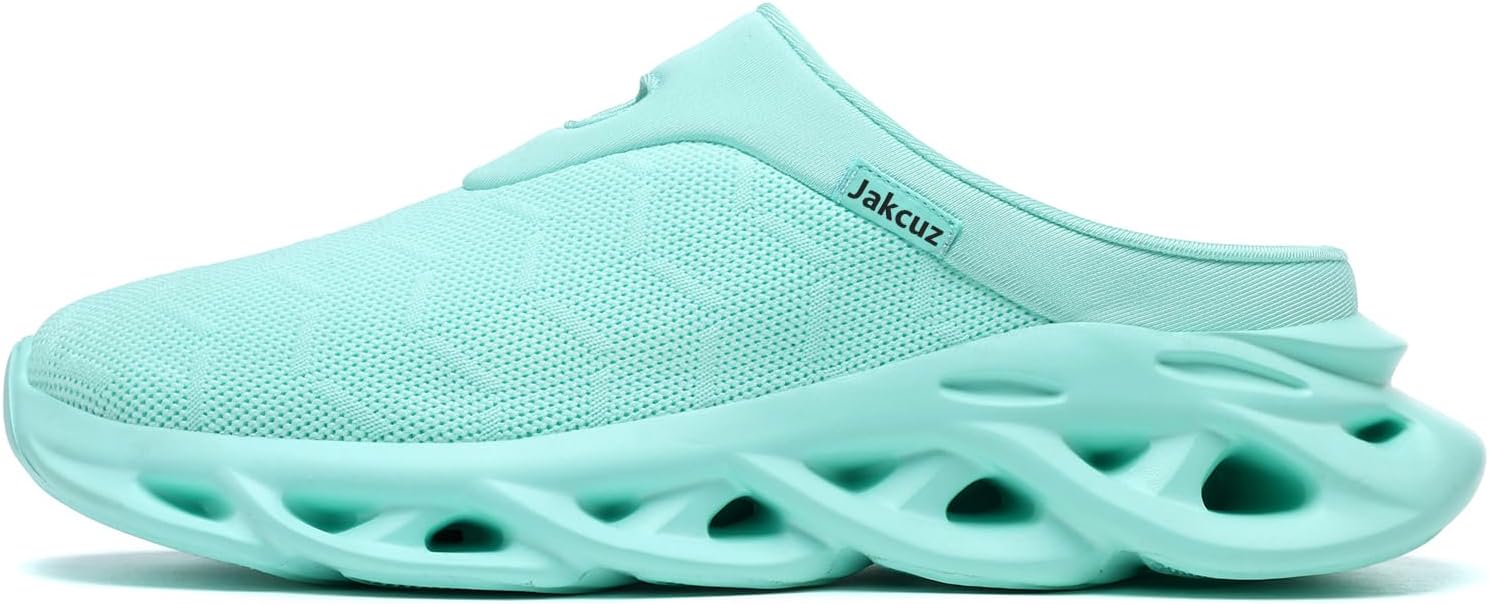Jakcuz Men Slip On Mules Легкие кроссовки с открытой пяткой Дышащие прогулочные туфли, зеленый — фото 3