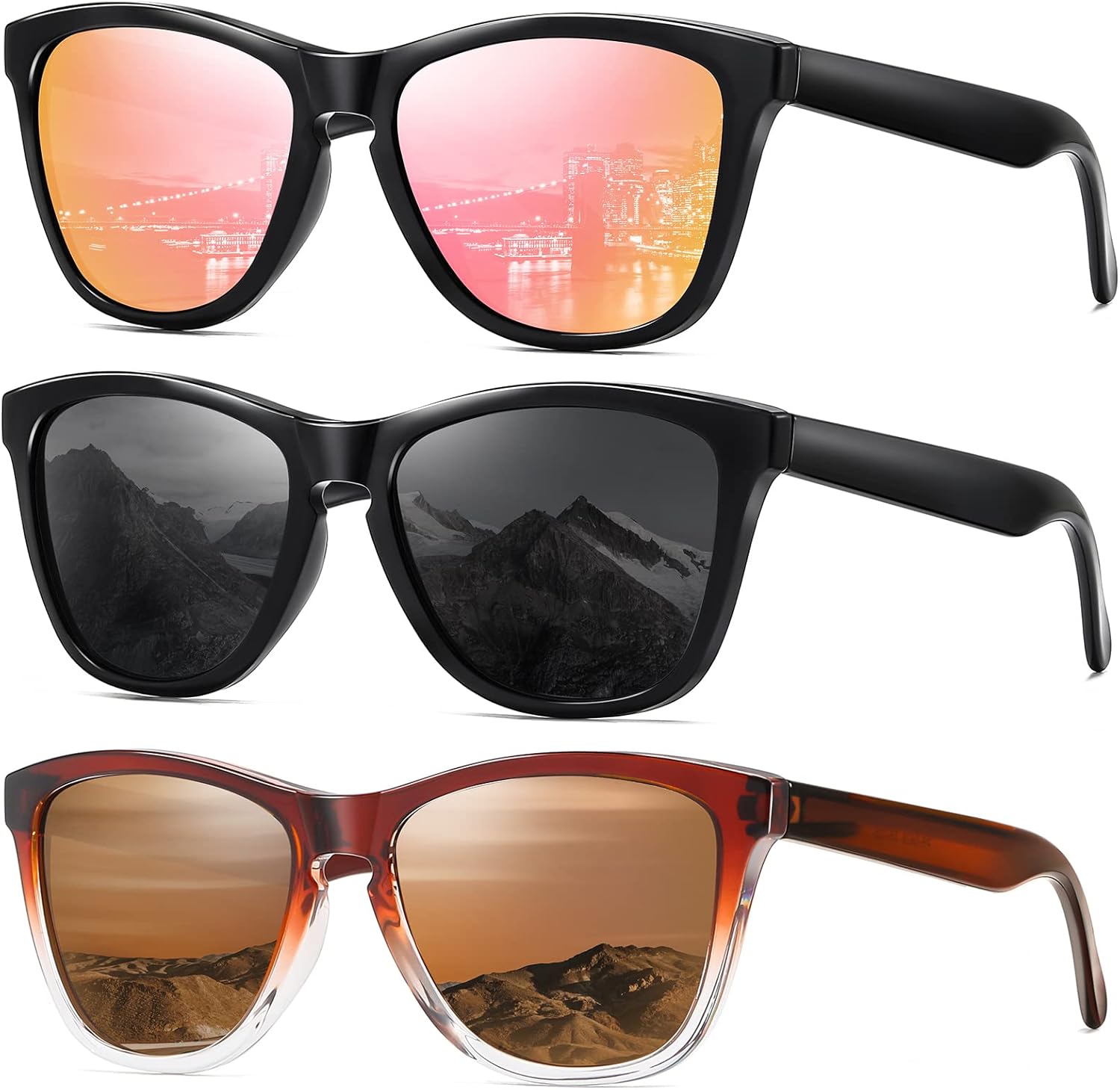 

Солнцезащитные очки женские поляризованные, мужские и женские, ретро зеркальные линзы, для вождения, рыбалки, защита от УФ-излучения UV400 ELITERA, Black Grey +Black-pink +Brown