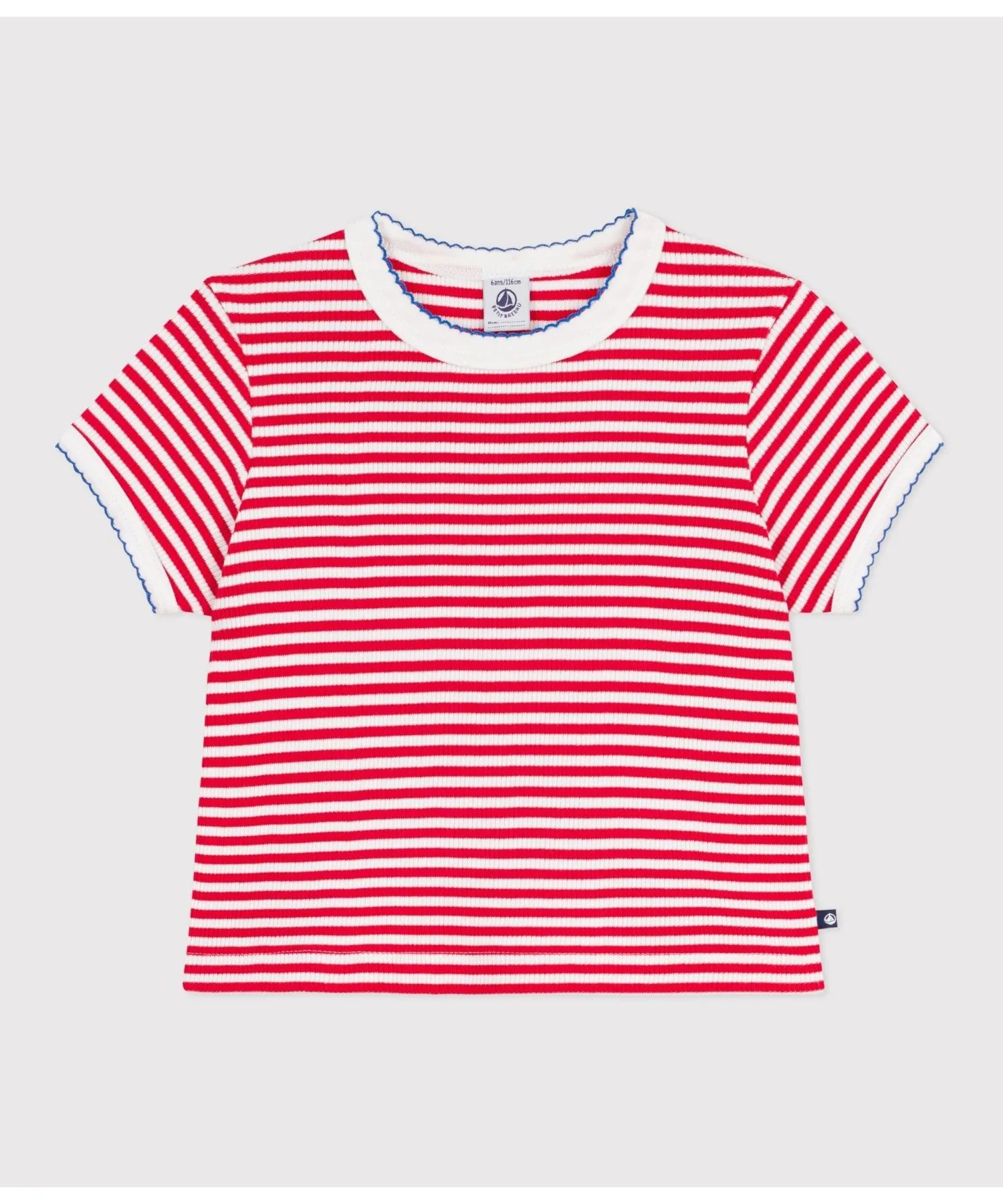 Детская футболка с бордером из плотного риба PETIT BATEAU красная — фото 4