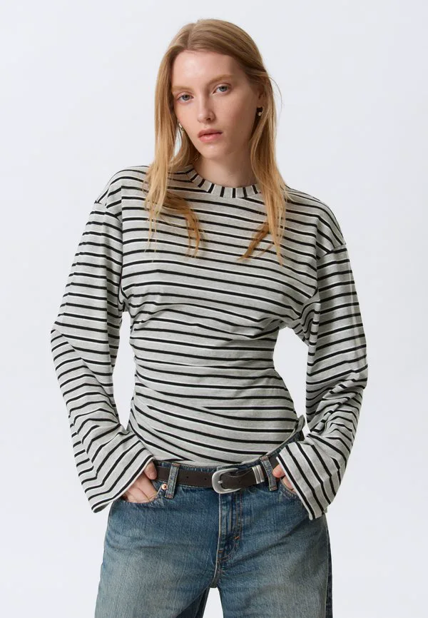 

Футболка с длинными рукавами и сборками Weekday, Grey Melange/Black, Черный, Футболка с длинными рукавами и сборками Weekday, Grey Melange/Black