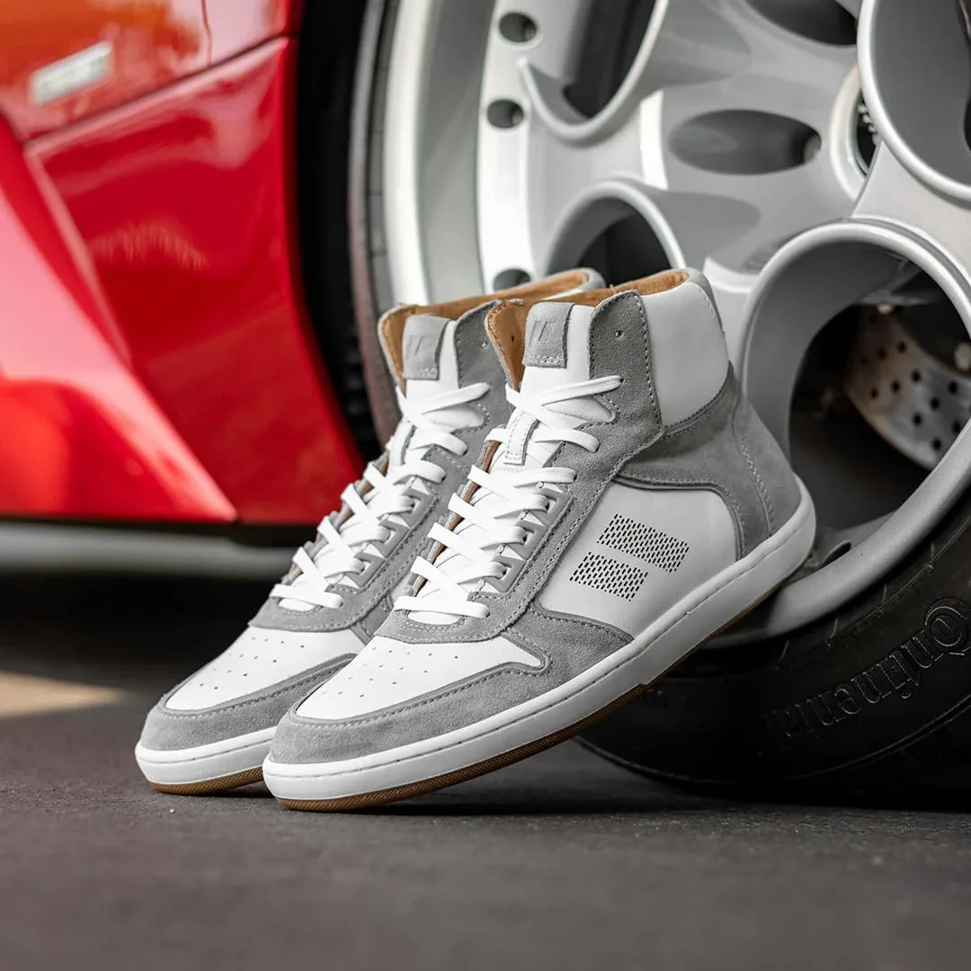 Мужские обувь для вождения Piloti, кроссовки Drift Mid из итальянской нубуковой кожи высокой посадки для повседневной носки, белый/серый — фото 2