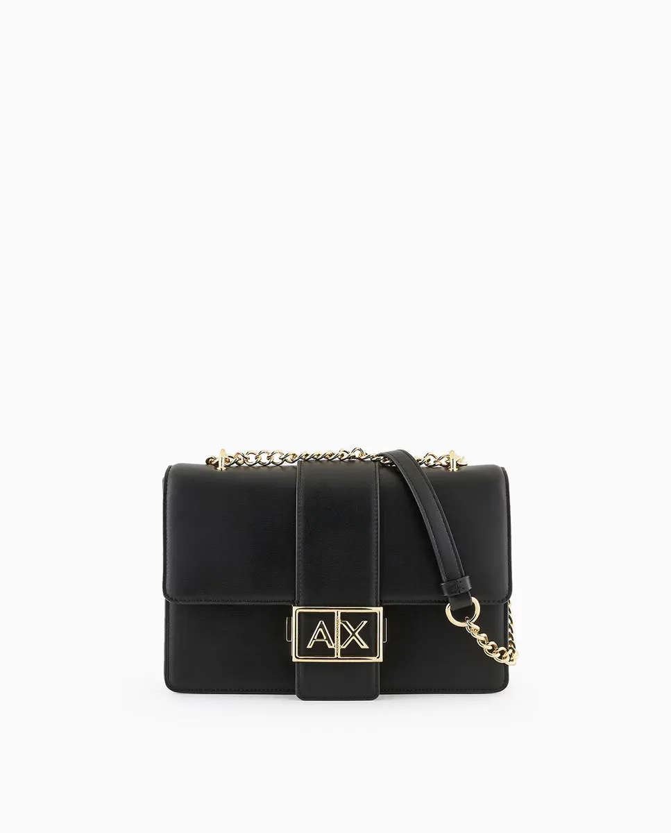 

Женская сумка с крышкой и золотой пряжкой Armani Exchange, черный