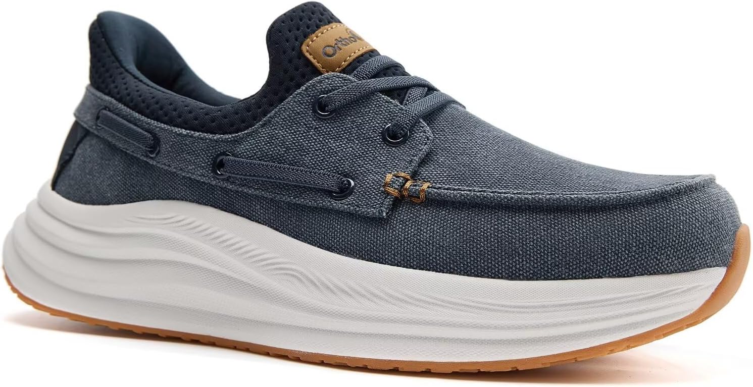 

Мужские ортопедические прогулочные туфли без застежек: удобные лоферы с поддержкой свода стопы при плантарном фасците, плоской стопе, повседневные винтажные хлопковые туфли для облегчения боли в стопах и пятках Orthocomfoot, W1-denim