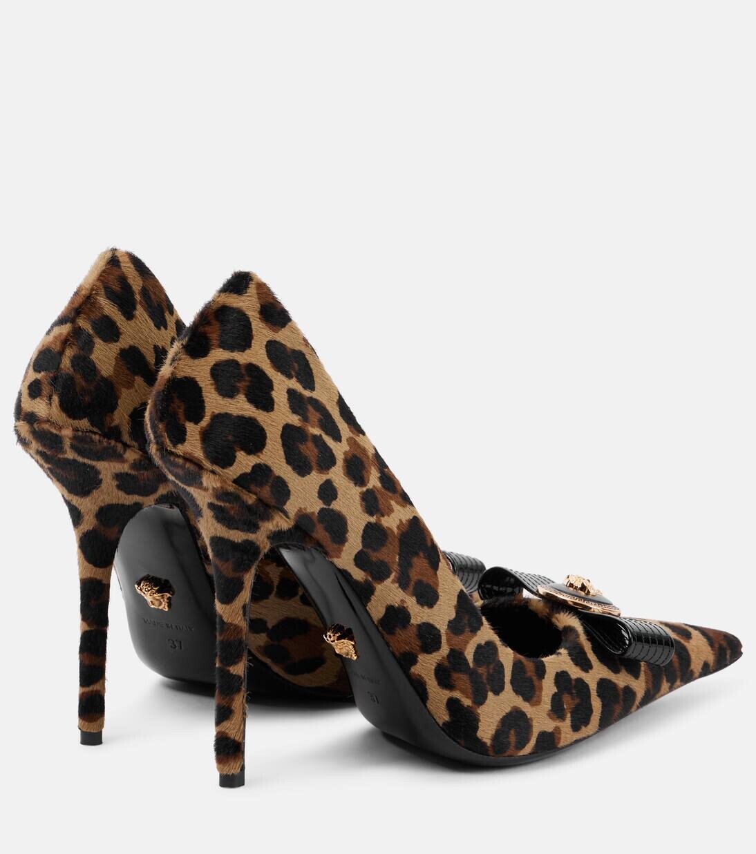 Туфли-лодочки La Medusa из телячьей шерсти с анималистичным принтом Versace, цвет brown+black versace gold — фото 2