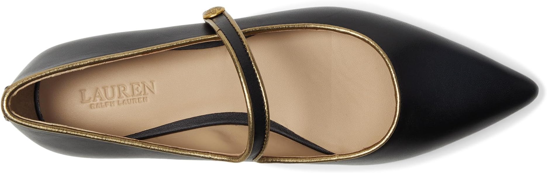 Балетки Lauren Ralph Lauren Londyn Metallic-Trim Leather Mary Jane, цвет Black/Antique Gold — фото 2