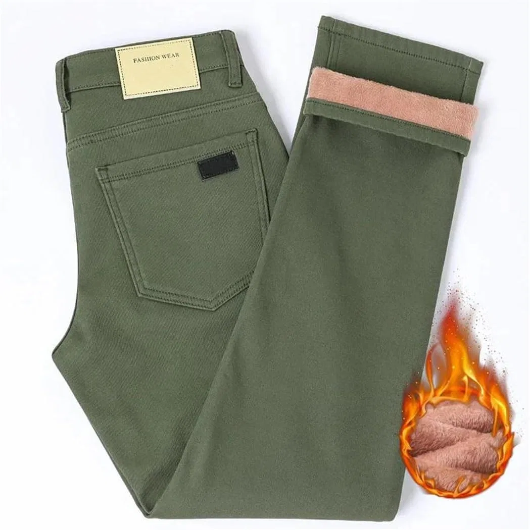 Джинсы флисовые, Cotton Elastic Straight, Army En8 — фото 3
