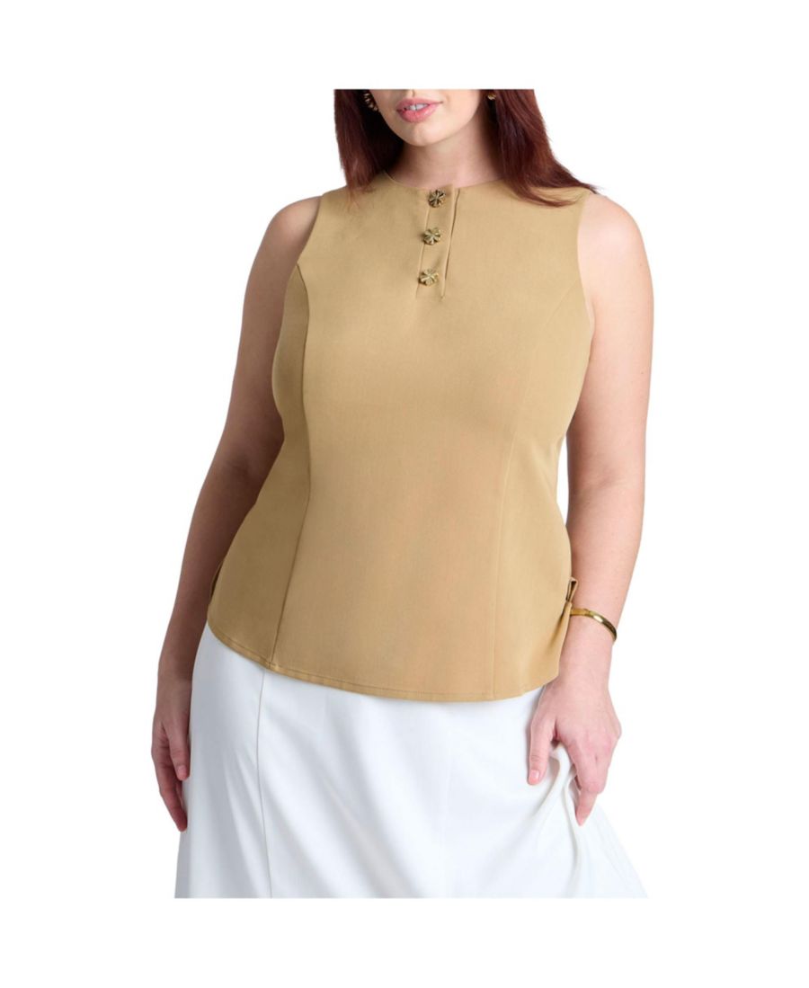 

Женская блузка без рукавов большого размера с пуговицами ELOQUII, Camel