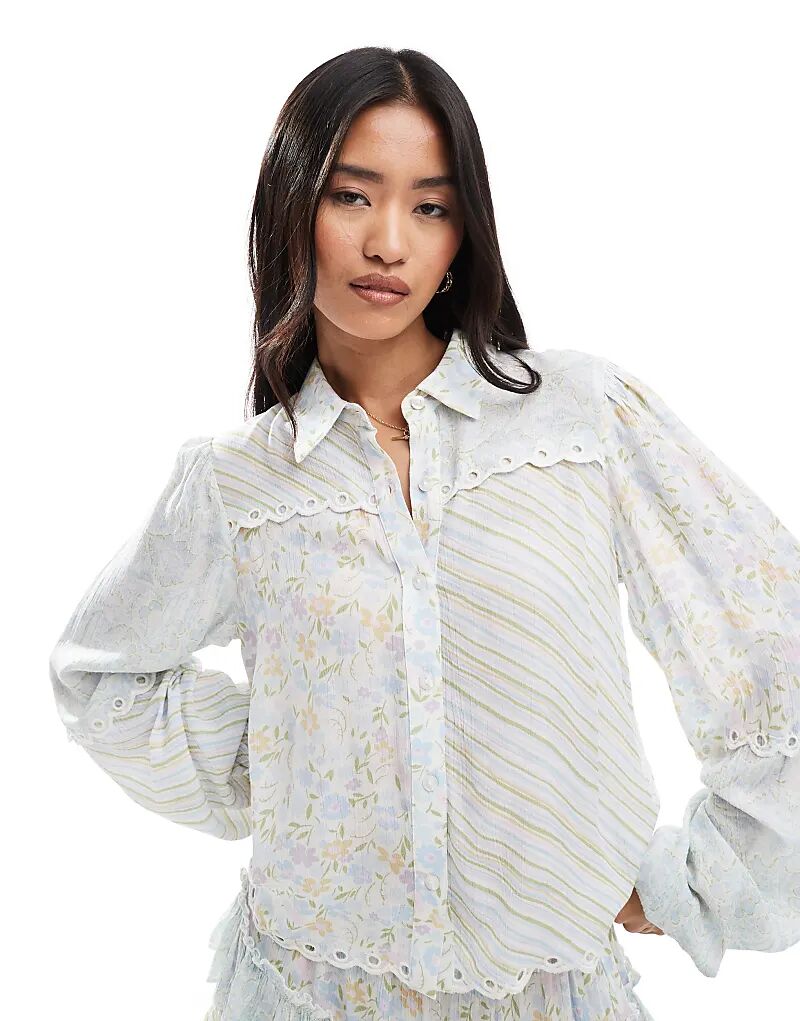 

Рубашка Miss Selfridge Mix & Match с принтом в виде плетеной ткани с синим мелким узором
