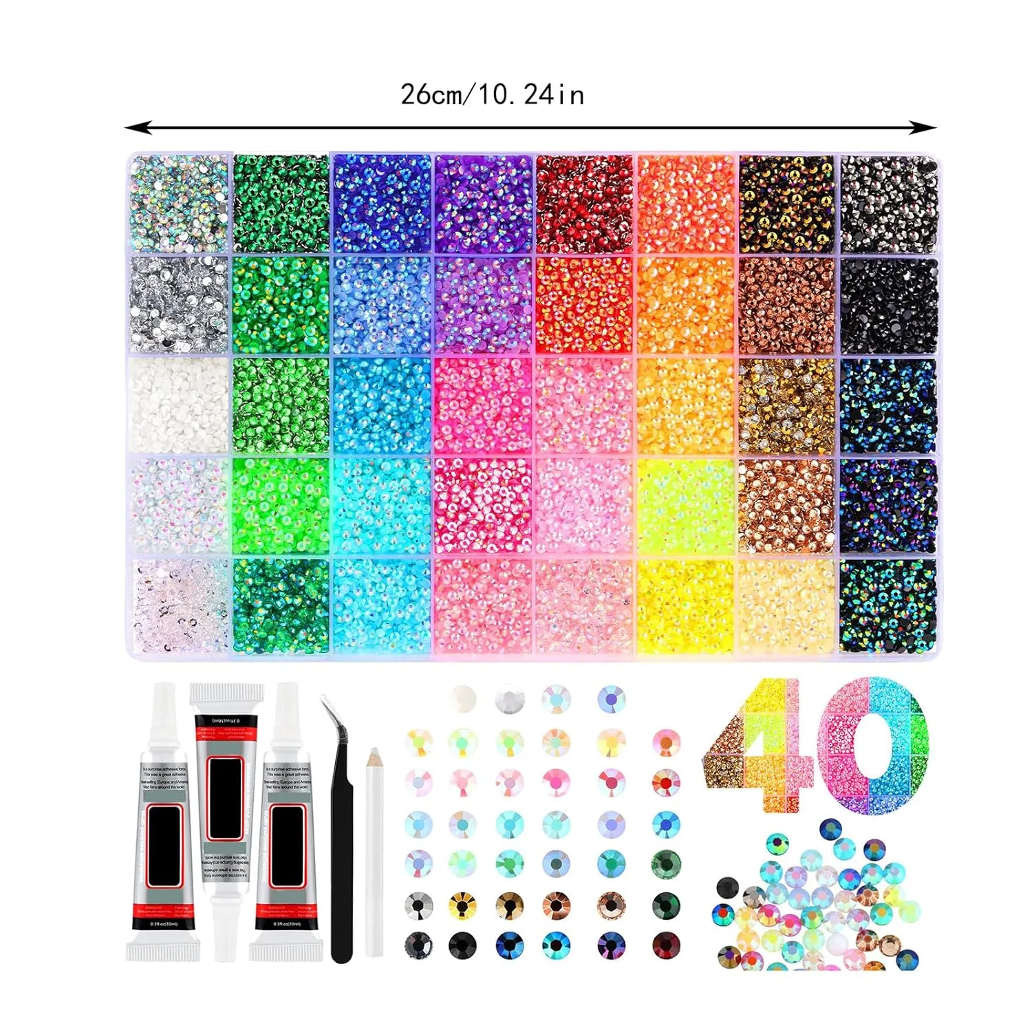 Набор из 32000 страз Jelly Rhinestones 3 мм для ногтей, 40 цветов Generisch, 01-40 Colors A — фото 3