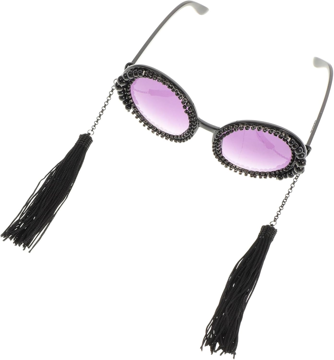 

Красивые винтажные круглые солнцезащитные очки с кисточками для женщин, модные ретро-очки с жемчужным и стразовым декором, легкие очки для вечеринок, пляжа, дня рождения, фотосессии Beaupretty, Black