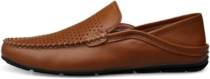 Мужские лоферы дышащие Vegan Leather Brown Hollow Out SayfuR — фото 2