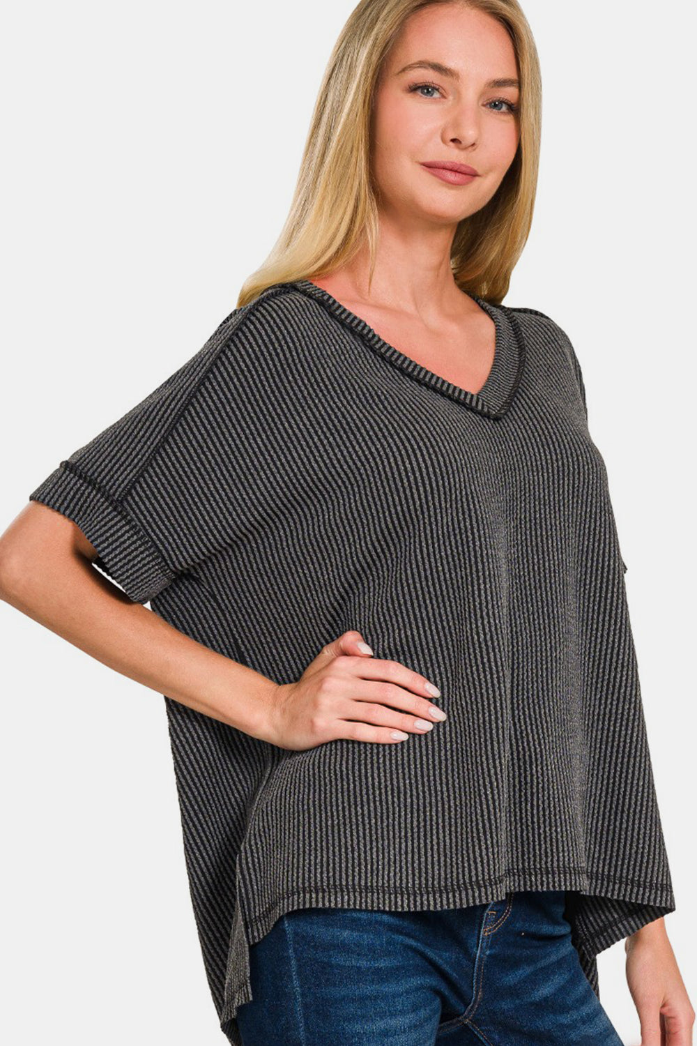 

Футболка с короткими рукавами и окантовкой в ​​рубчик FASHNZFAB, цвет charcoal