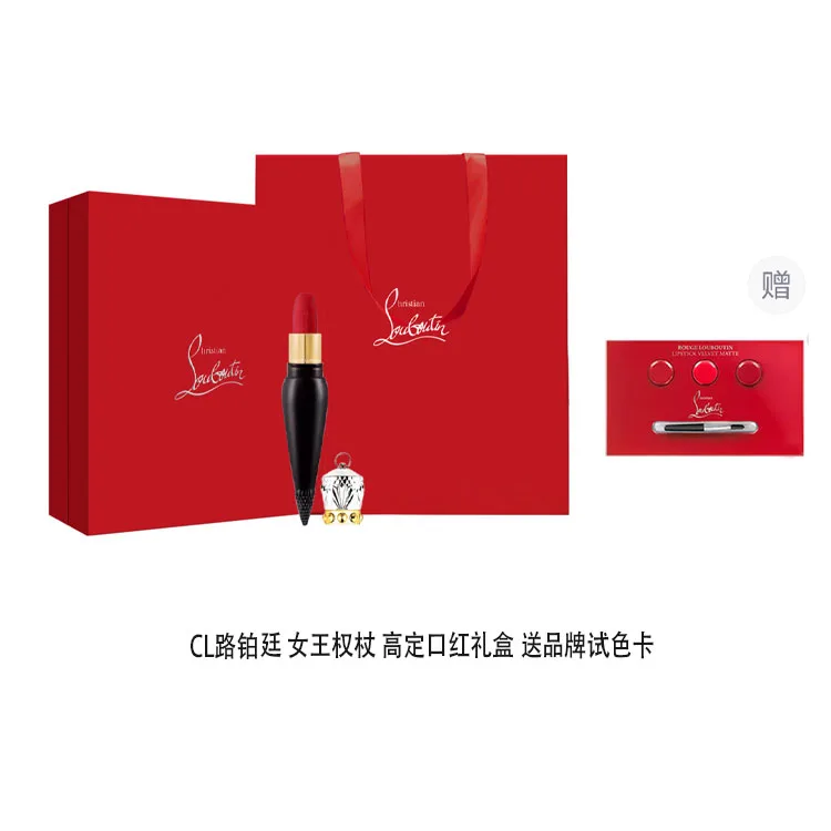 Christian Louboutin Подарочный набор премиальной помады Queen's Scepter в бархатно-сатиновом футляре, три цвета, #013M Rose Cameo Brown Box with Small Square Bag — фото 4