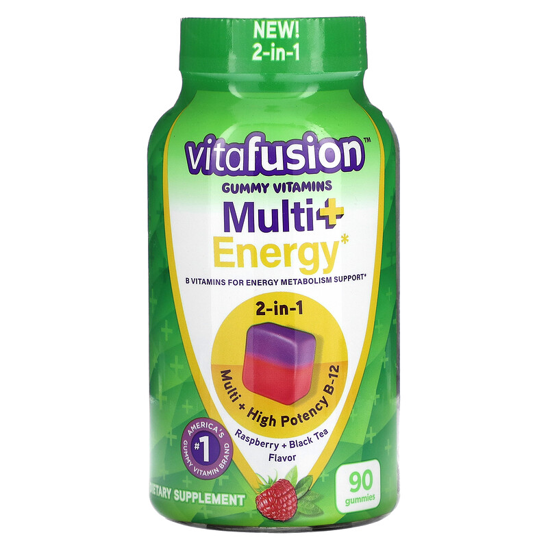 

VitaFusion, Multi + Energy, малина и черный чай, 90 жевательных таблеток