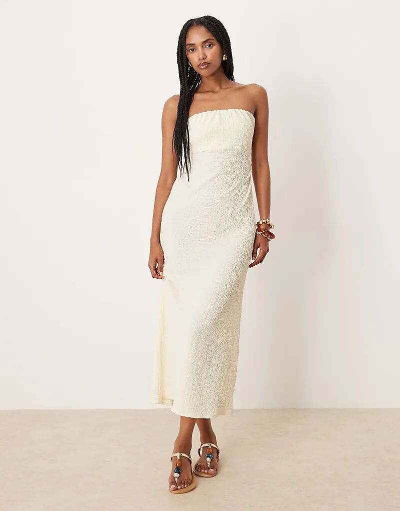 

Платье-бандо миди ASOS DESIGN с текстурированной отделкой и завязками на спине цвета пахты
