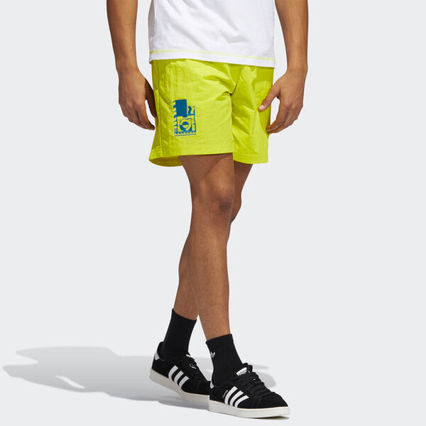 Шорты originals emb woven short embroidered casual sports shorts yellow green Adidas, желтый — фото 4