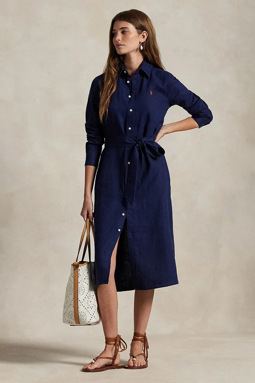 

Льняное платье Polo Ralph Lauren, темно-синий
