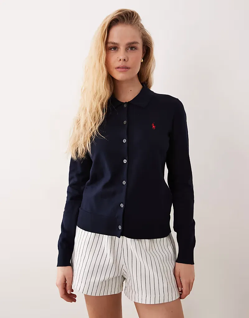 Кардиган Polo Ralph Lauren с логотипом Icon из тонкого хлопка пима, темно-синий