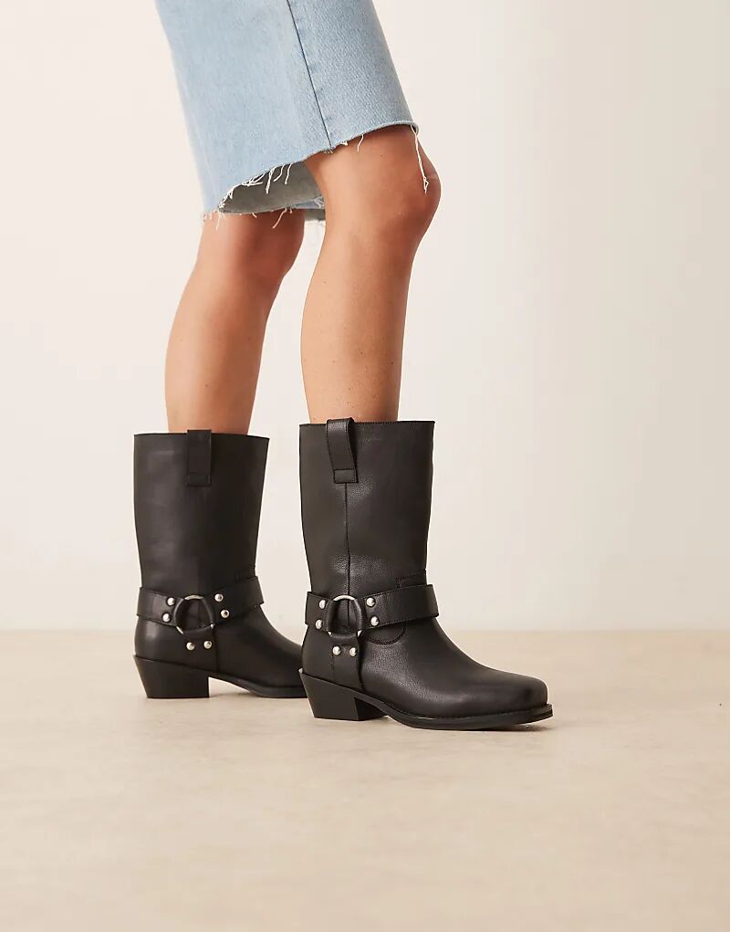 Женские сапоги ASOS DESIGN Cyrus из кожи с ремешками, черный — фото 4