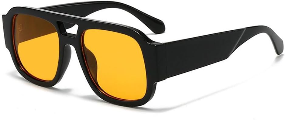 

Солнцезащитные очки с двойной перемычкой, прямоугольной формы, ретро, ​​классический квадратный стиль, защита от УФ-излучения UV400, для вождения, для женщин и мужчин Sunniluku, Black Orange