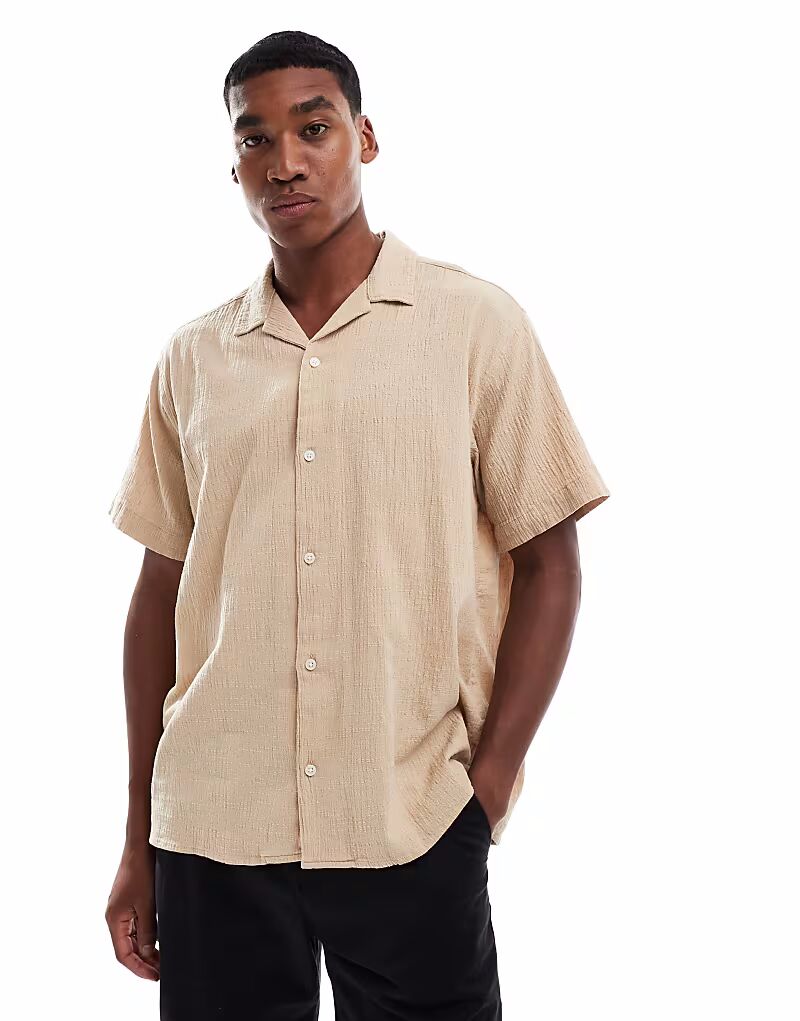 

Рубашка Jack & Jones Revere с воротником-стойкой бежевого цвета с мятой текстурой
