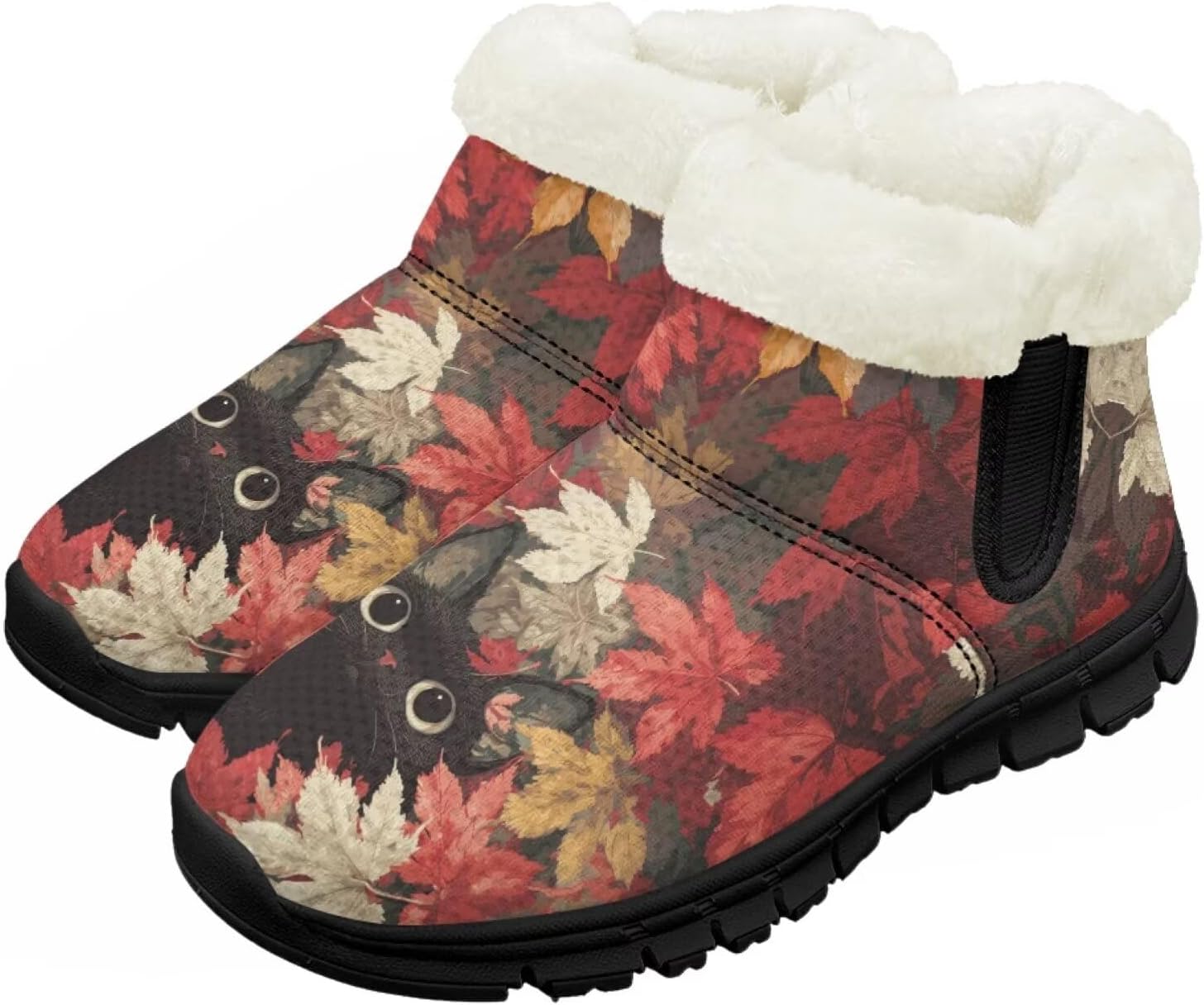 

Зимние сапожки для девочек-детей, противоскользящие прогулочные ботинки с меховой подкладкой, модные теплые короткие сапожки для вечеринки Pointodoor, Maple Leaves Cat