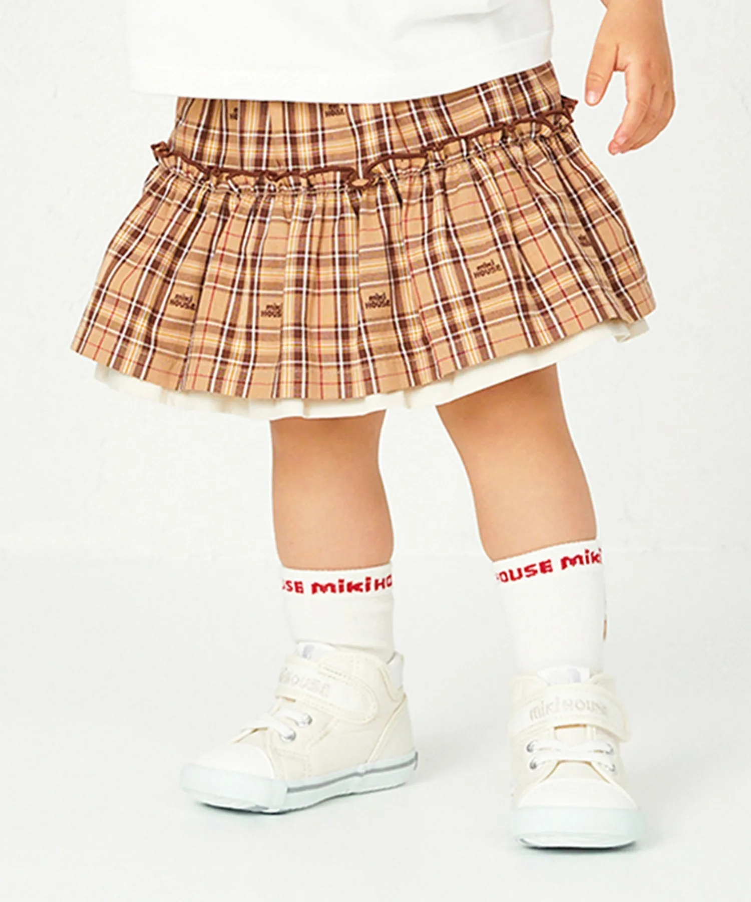 Детская reversible skirt из хлопка с клеткой и денимом Miki House бежевый