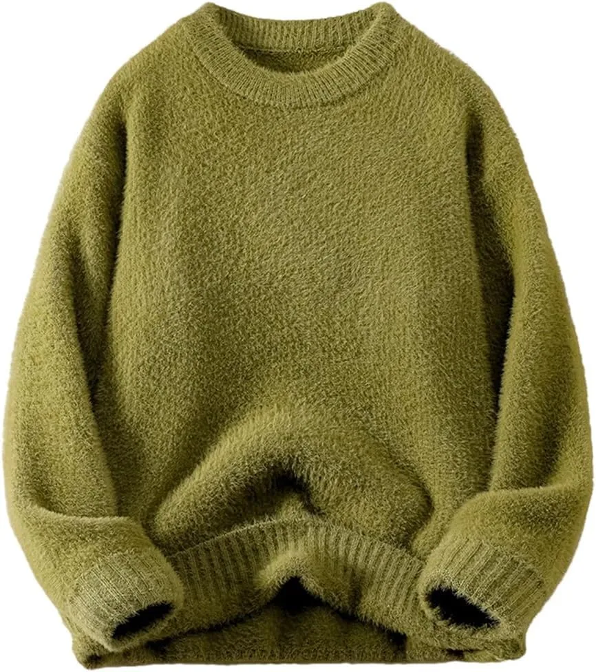 

Мужской свитер с круглым вырезом, теплый, свободного кроя, однотонный