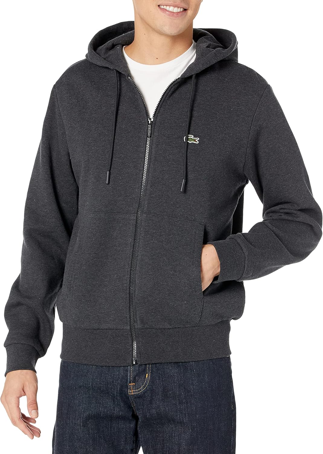 

Lacoste мужская худи с длинным рукавом, сплошная расцветка, на молнии, Foudre Chine