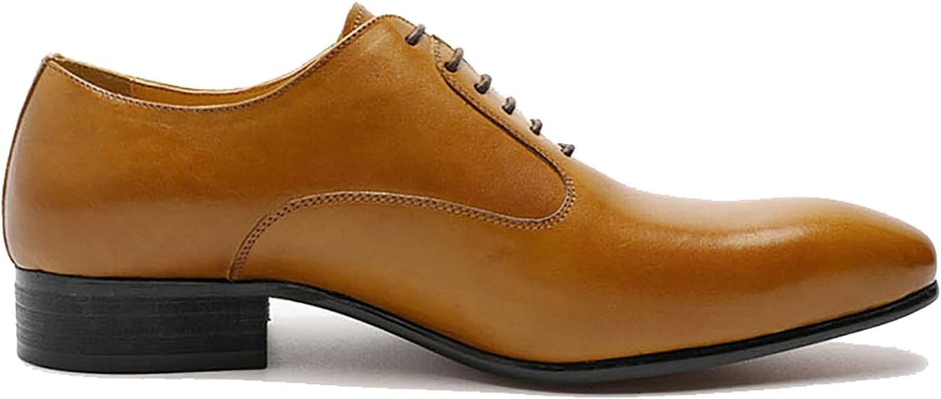 Мужские туфли Santimon Oxfords для официального стиля, из натуральной кожи, с гладким носком, современные модельные туфли Derby для выпускного вечера, свадьбы, делового и повседневного стиля, модные и удобные смокинговые туфли для мужчин, Tan — фото 3