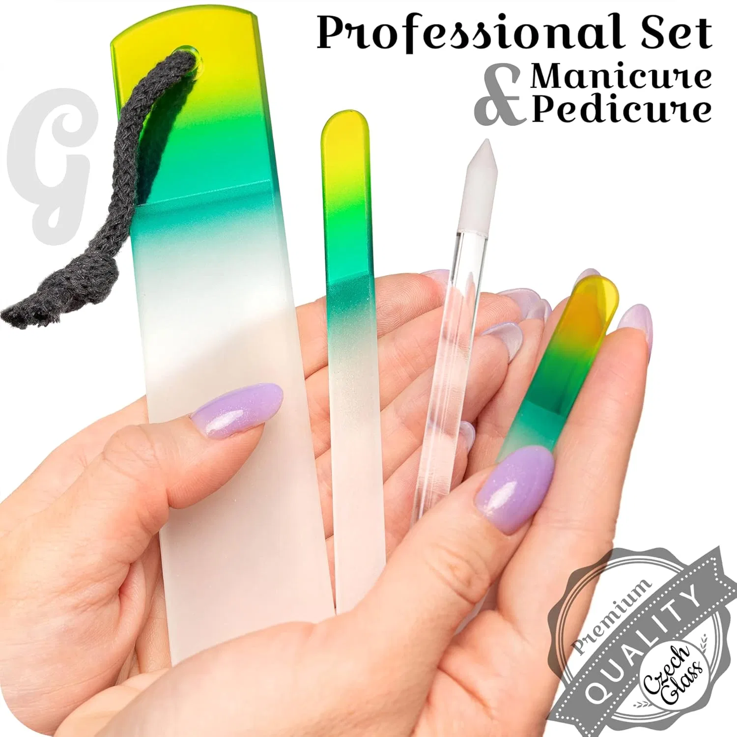 Набор пилок для ногтей из чешского стекла Gladzy, All-In-One Set - Lemon Green — фото 2