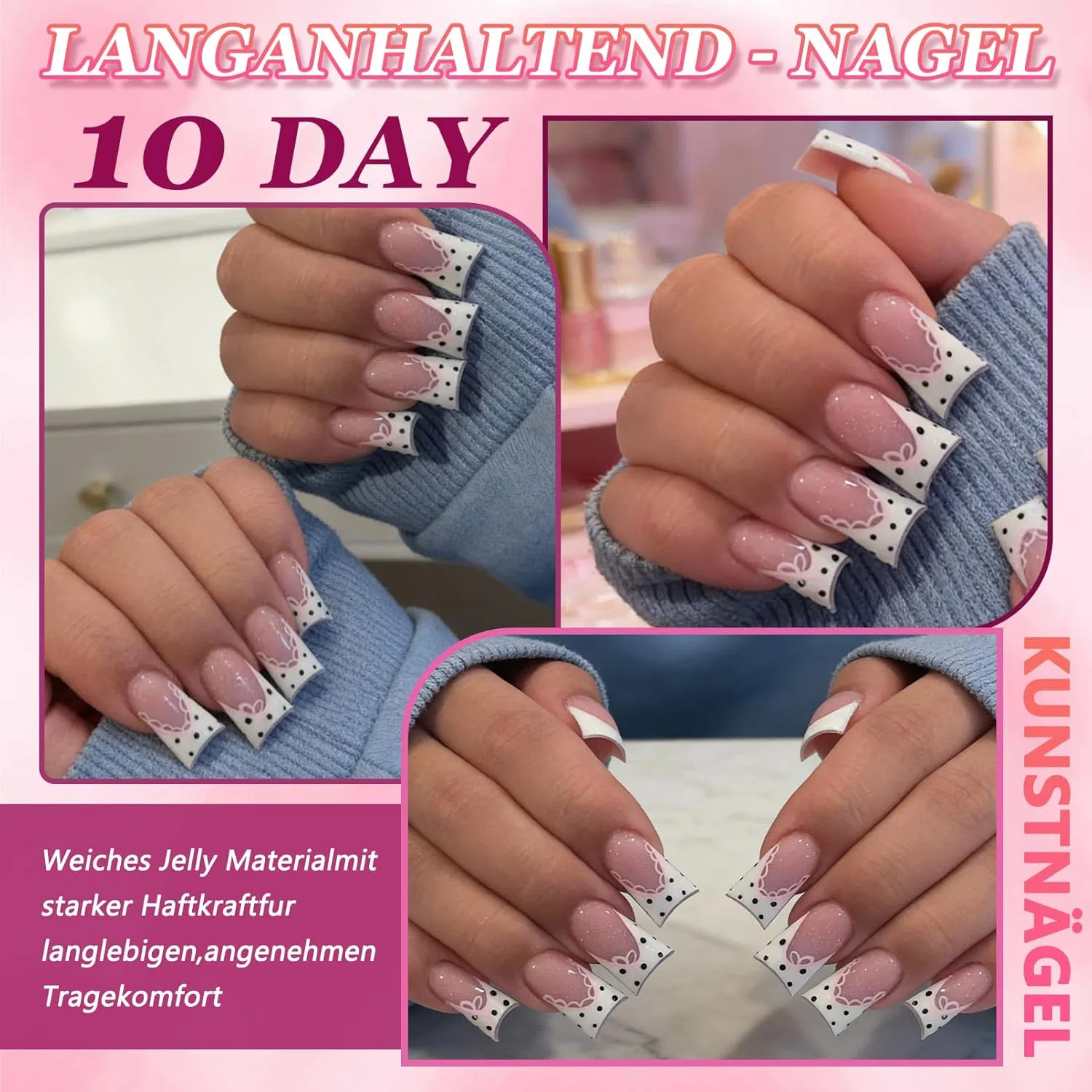 Набор накладных ногтей «French Press On Nails» короткие квадратные, 24 шт. Virellay — фото 3