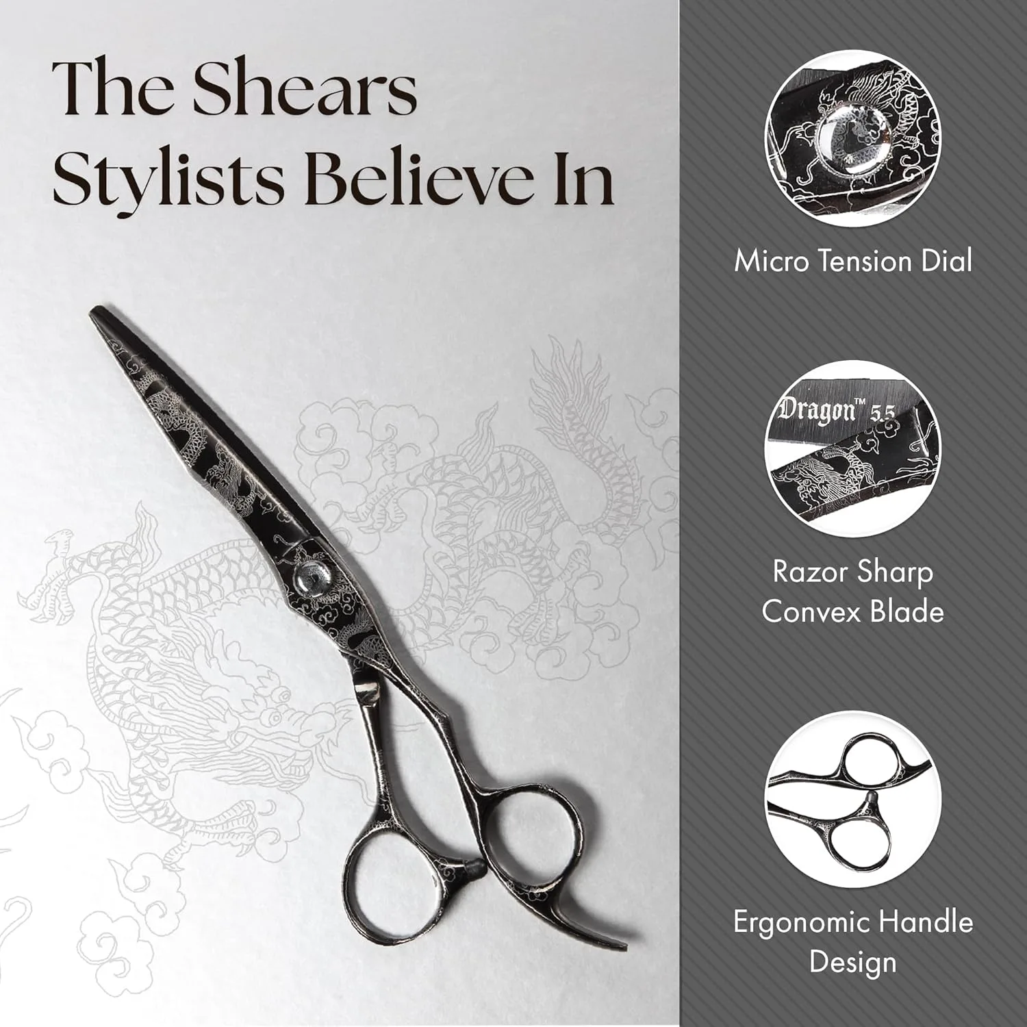 Набор для стрижки волос Olivia Garden Dragon Shears Kit - включает профессиональные ножницы для стрижки волос, филировочную машинку, футляр и аксессуары - ножницы с бритвенной остротой. 15,9 см — фото 4