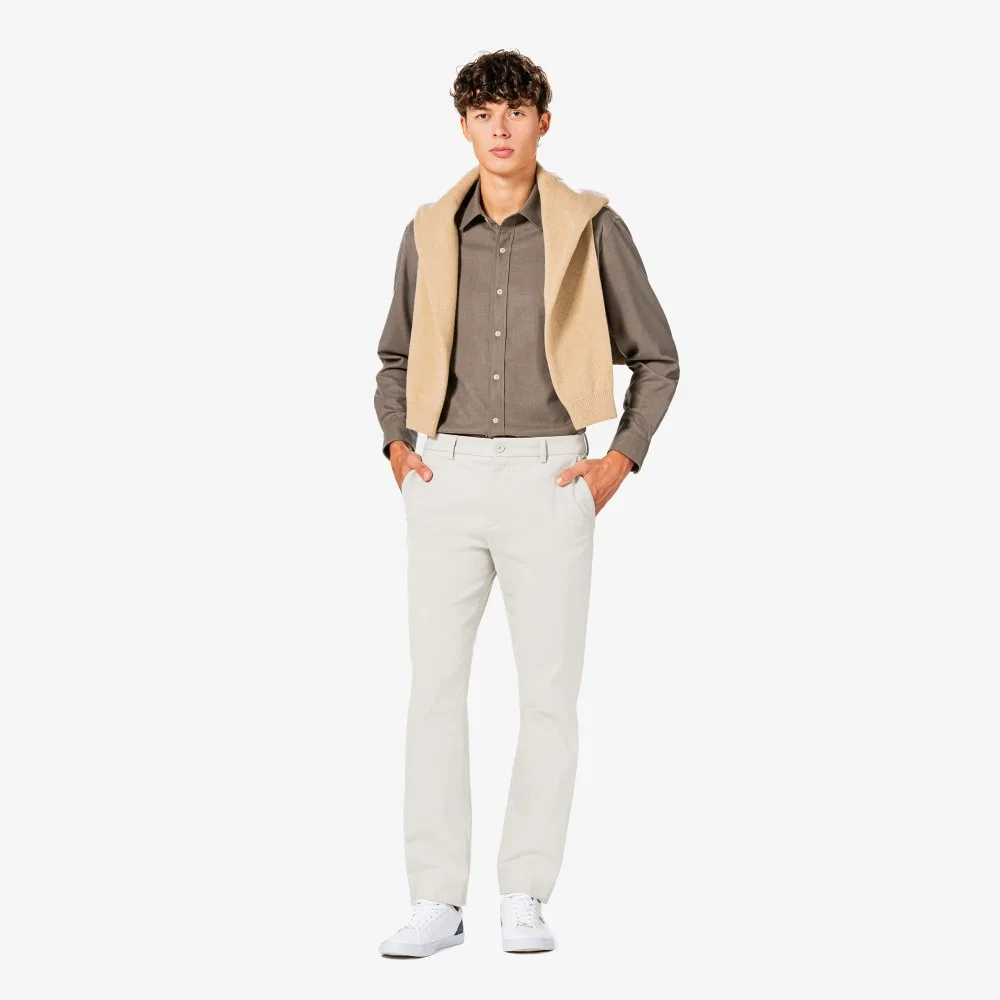 Мужская фланелевая однотонная рубашка бежевая от Lacoste — фото 4
