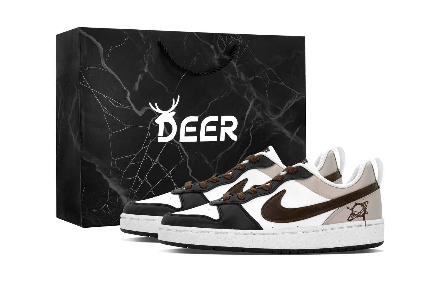 

Кроссовки для скейтбординга Court Borough DEER Milk Coffee Ice Brew с противоскользящей подошвой и устойчивостью к истиранию, низкие, для детей Nike, бежевый коричневый (deer черный shopping bag)