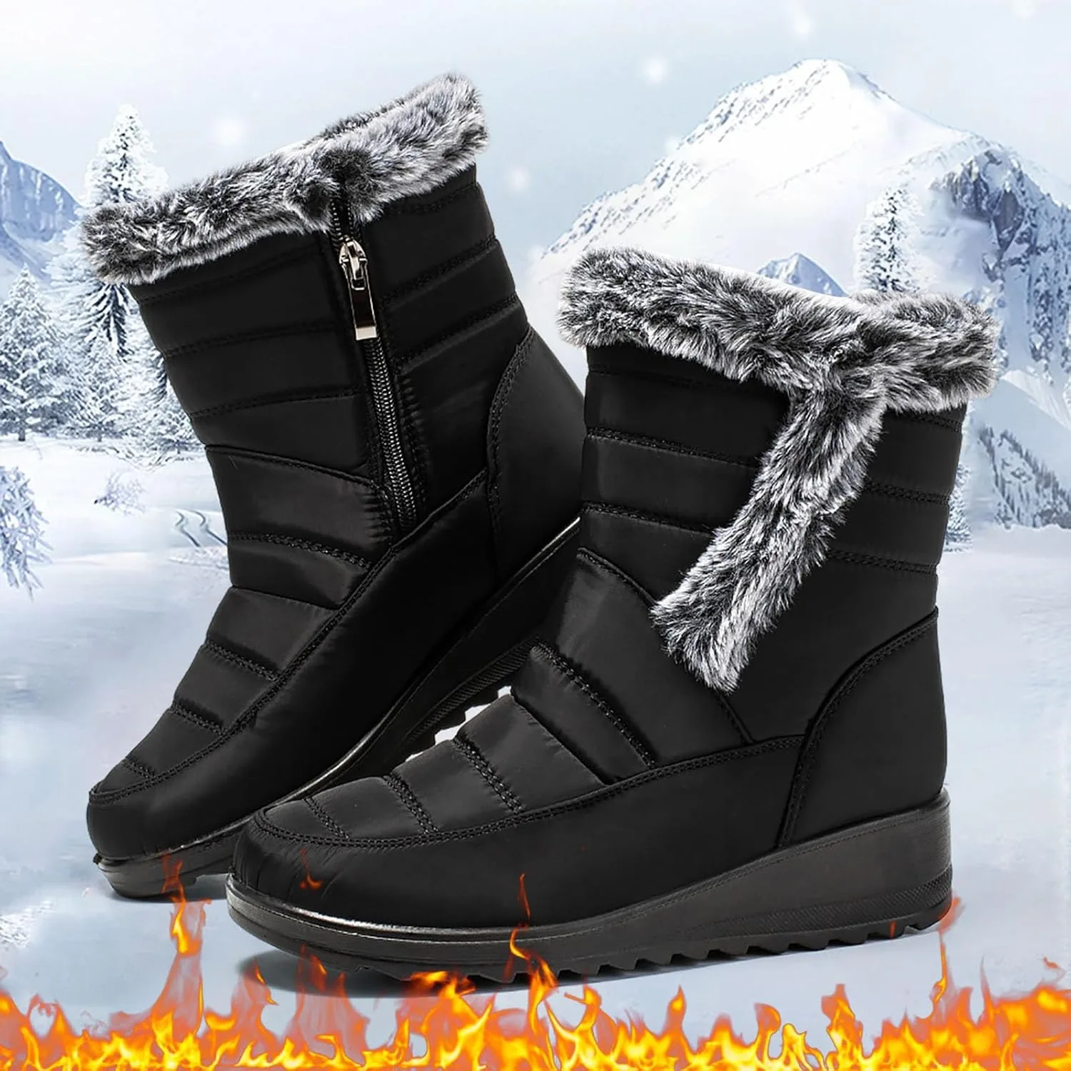Мужские зимние ботинки Generic Snow Boots, мужская зимняя обувь, ботинки на платформе, нескользящие, очень широкие, износостойкие, практичные, модные, теплые Generisch, черный — фото 3