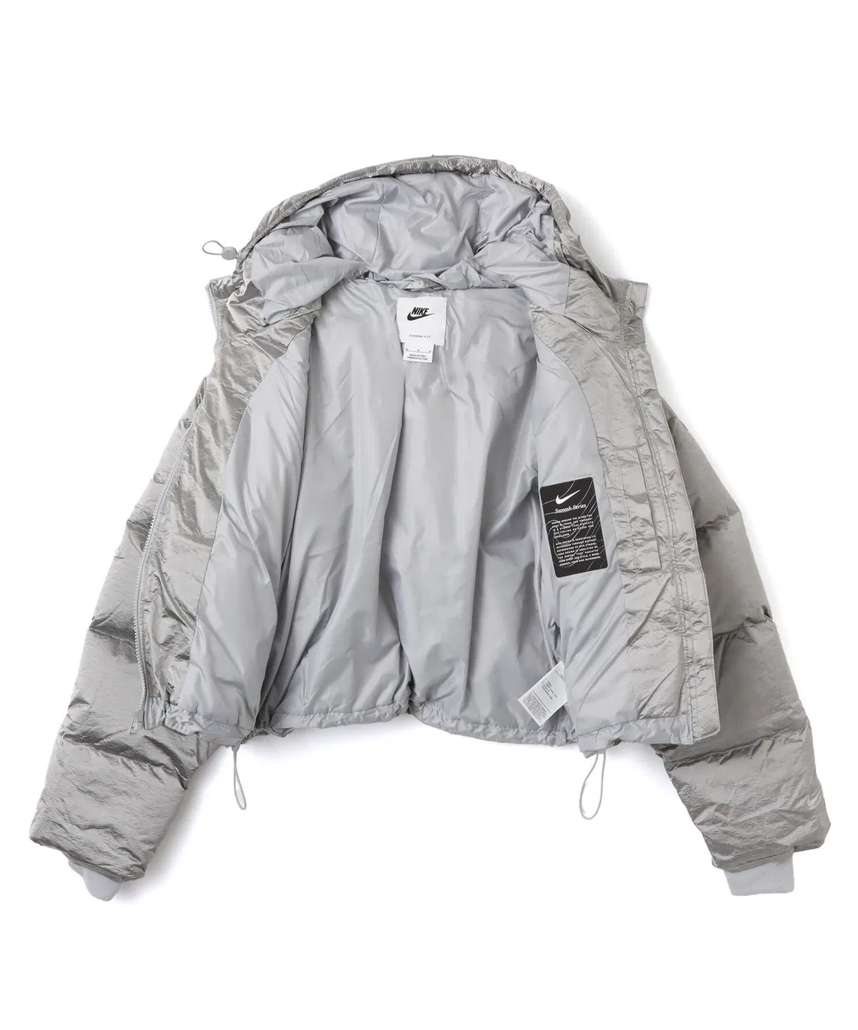 Пуховик женский Nike Therma-FIT Metallic Swoosh Puffer серебристый — фото 4