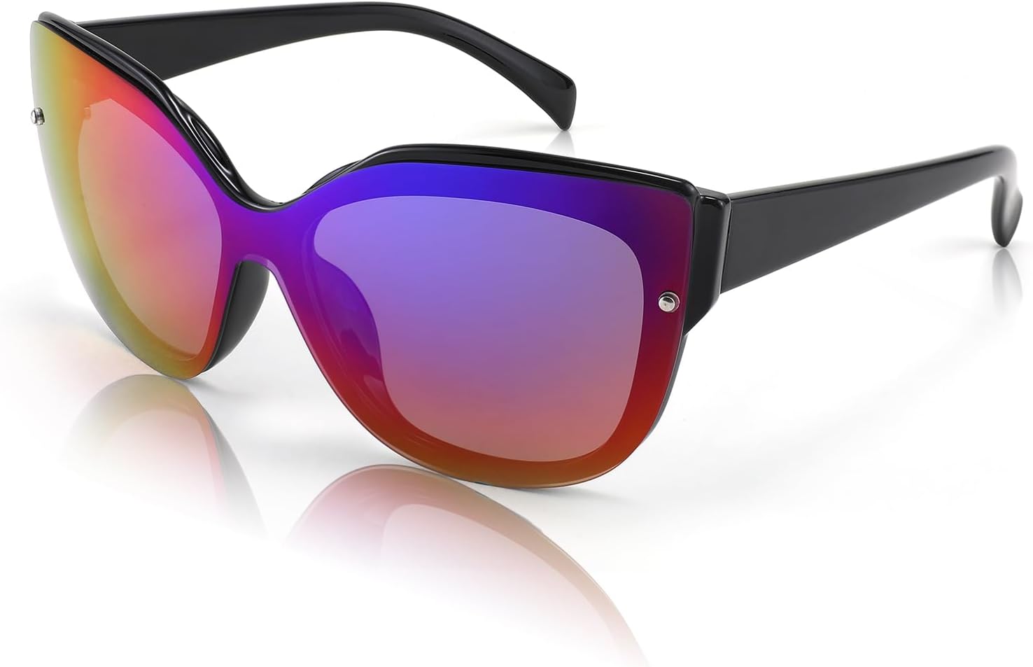 

Солнцезащитные очки FEISEDY «Кошачий глаз» с поляризацией, для женщин и мужчин, без оправы, зеркальные, большие, модные, в стиле ретро, ​​B2796, 004 Bright Black Frame/Purple Mirror Lens