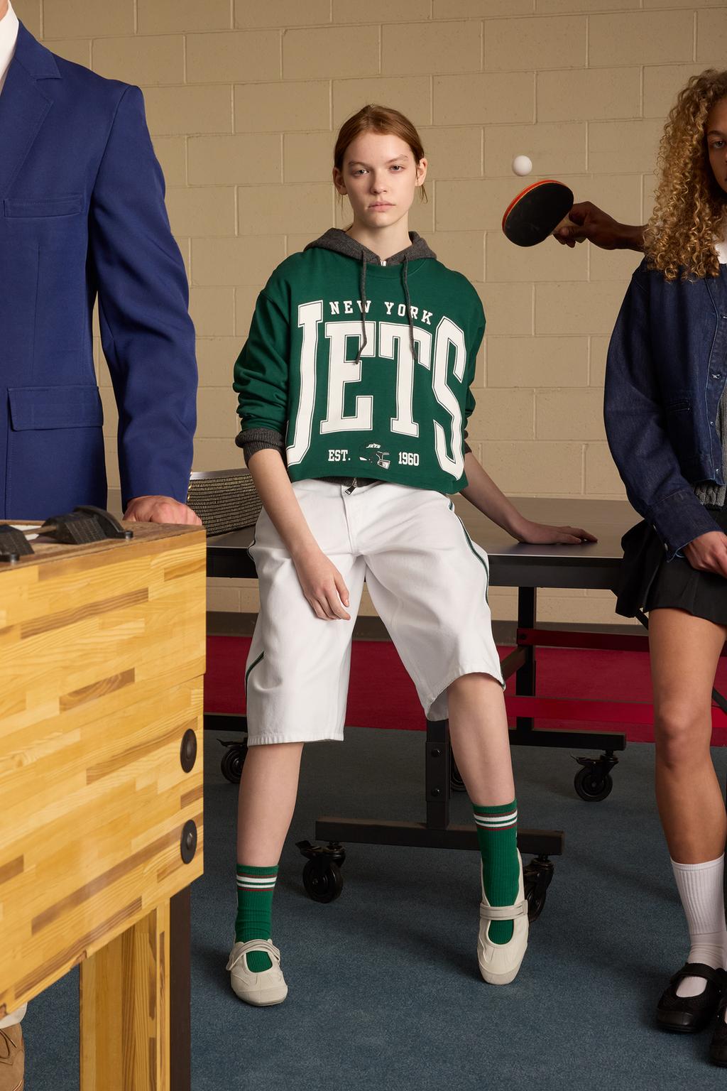 

Мешковатые джинсовые шорты-бермуды trf - nfl jets ZARA, белый