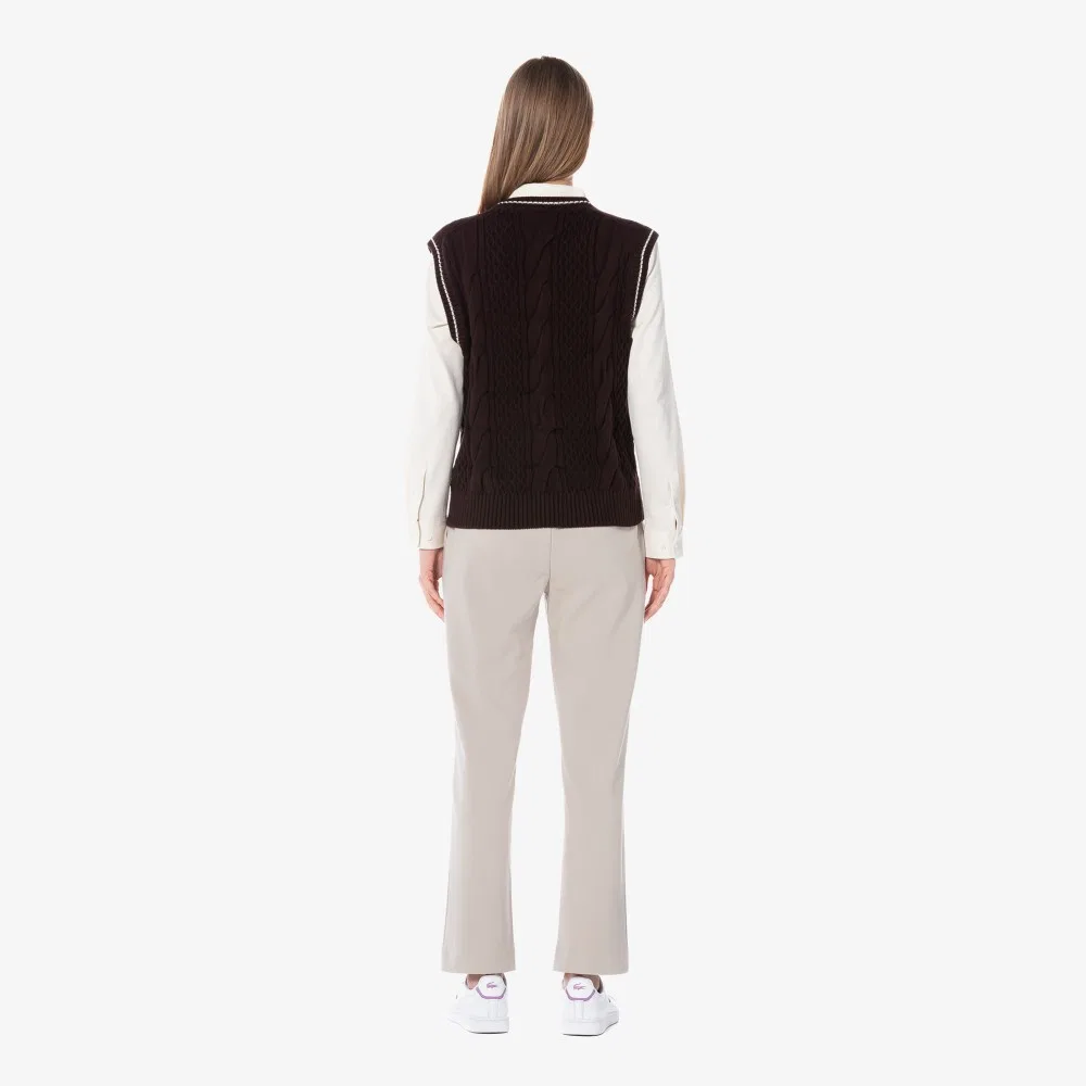 Слаксы женские Lacoste, утепленные, на резинке, кремовые — фото 2