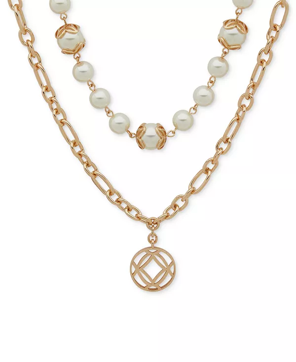 

Ожерелье с подвеской в виде диска из искусственного жемчуга золотистого оттенка, 16 дюймов + удлинитель 3 дюйма Anne Klein, pearl