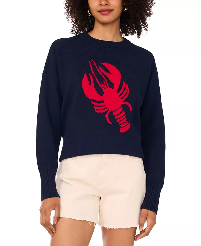 

Женский хлопковый свитер с круглым вырезом Lobster Vince Camuto, синий