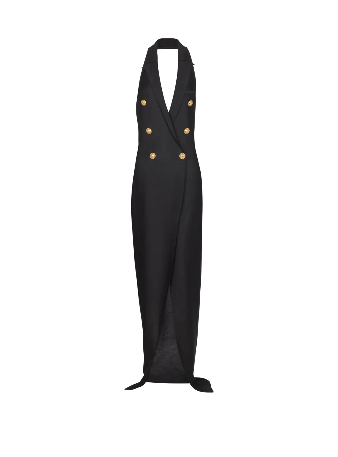 

Длинное трикотажное платье на шее Balmain, черный