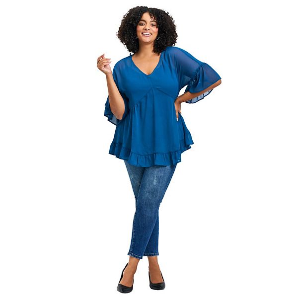 

Блузка Harlow с рюшами для женщин plus size Avenue, Teal