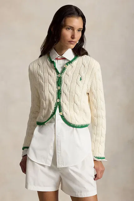 Кардиган женский из хлопка Cotton-Sweater-Cardigan Polo Ralph Lauren, бежевый